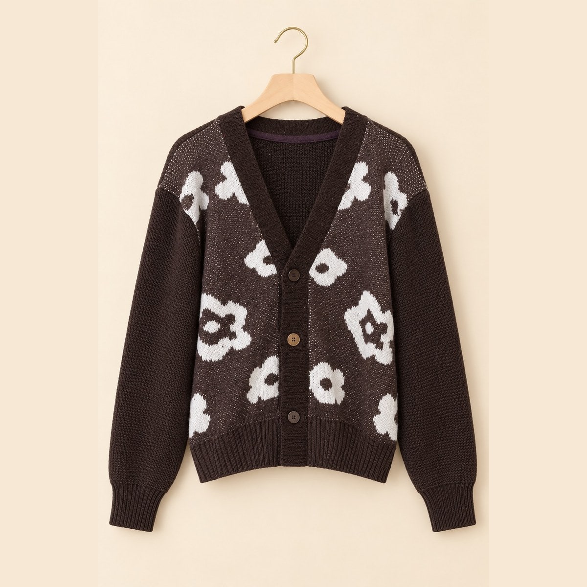 Cardigan Rajut Bunga Coklat