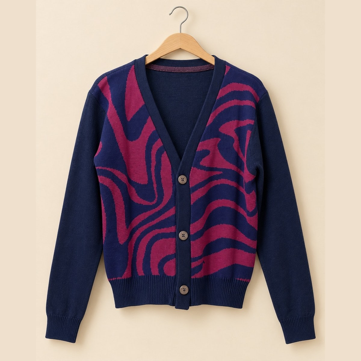 Cardigan Rajut Kaos Abstrak Navy Magenta