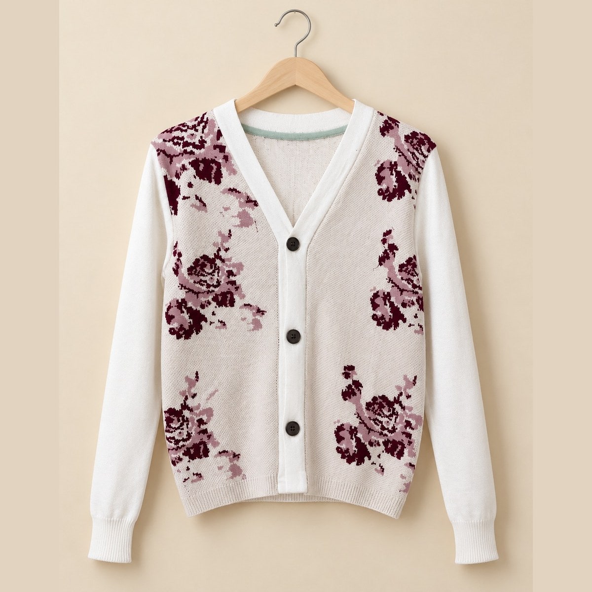 Cardigan Rajut Kaos Mawar Putih