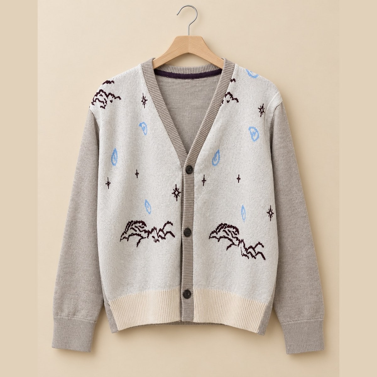 Cardigan Rajut Kaos Motif Bintang Krem