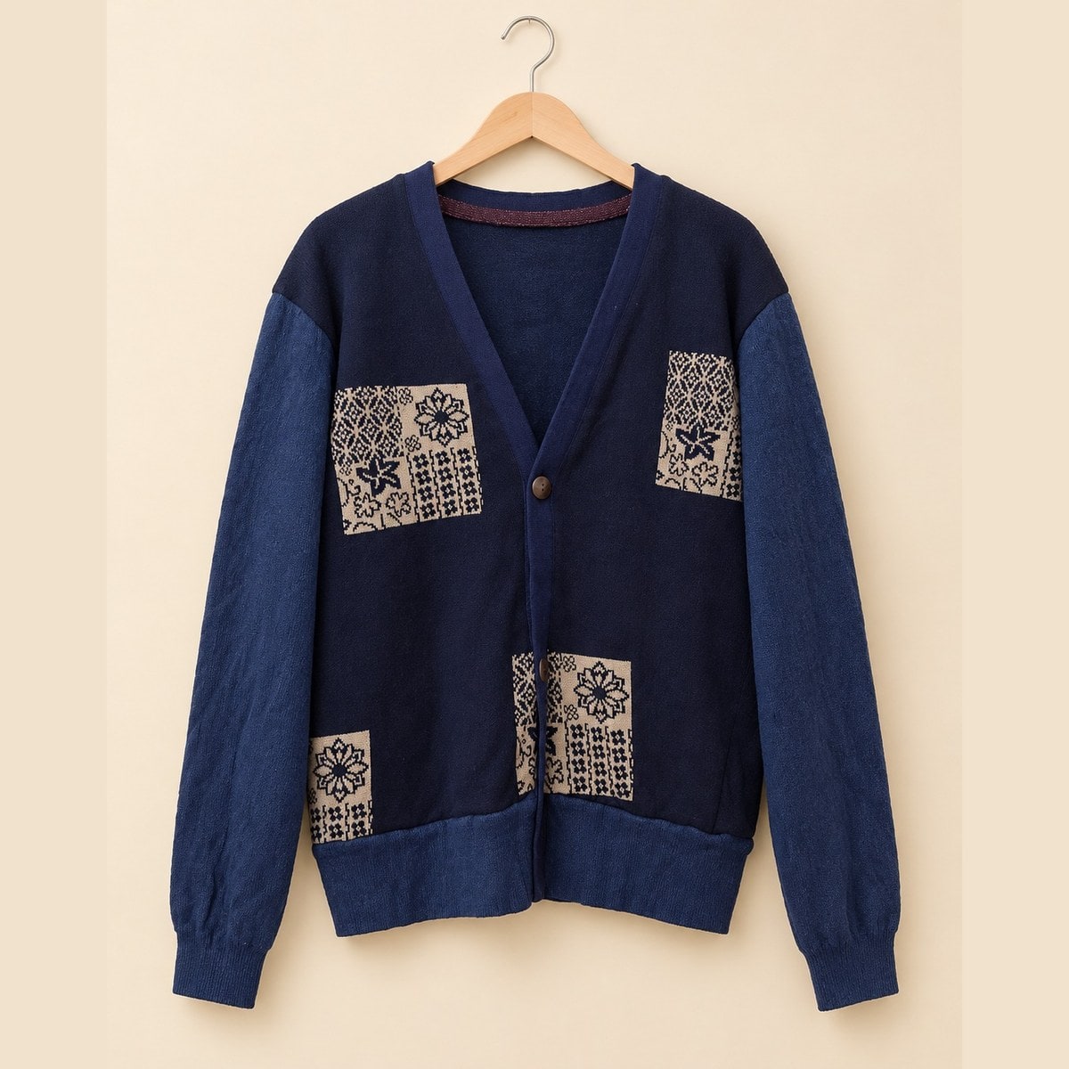 Cardigan Rajut Kaos Patchwork Navy