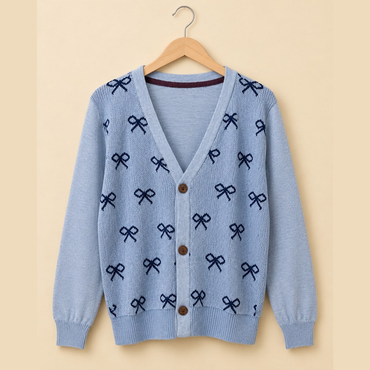 Cardigan Rajut Kaos Pita Biru Muda