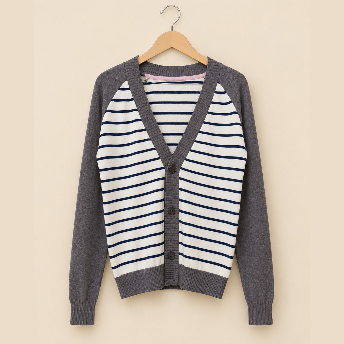 Cardigan Rajut Kaos Salur Abu