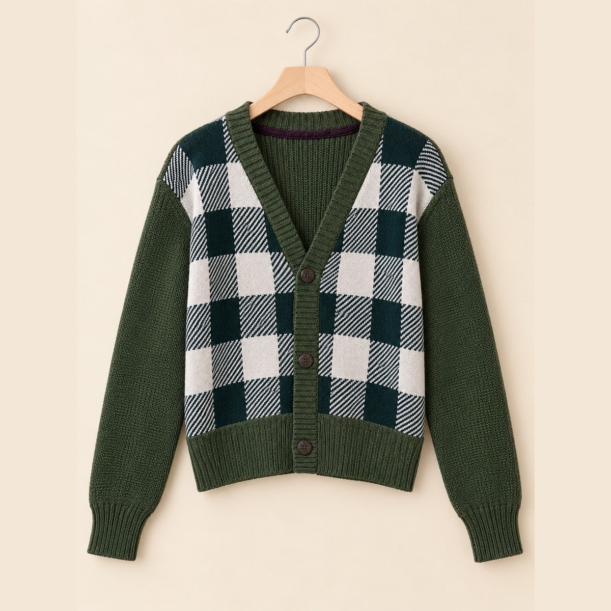 Cardigan rajut kotak hijau