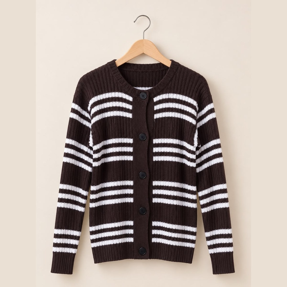 Cardigan Rajut Premium Belang Coklat Putih