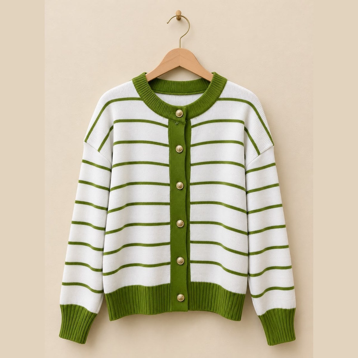 Cardigan Rajut Premium Belang Hijau Putih