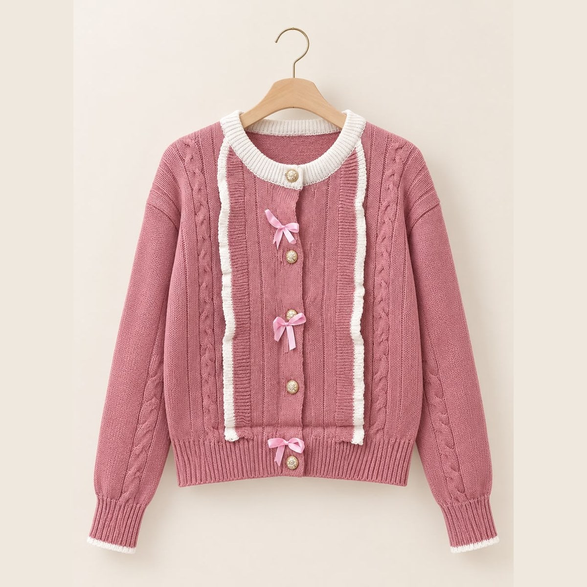 Cardigan Rajut Premium Pita Pink