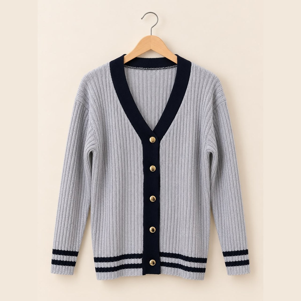 Cardigan Rajut Ribbed Abu List Navy