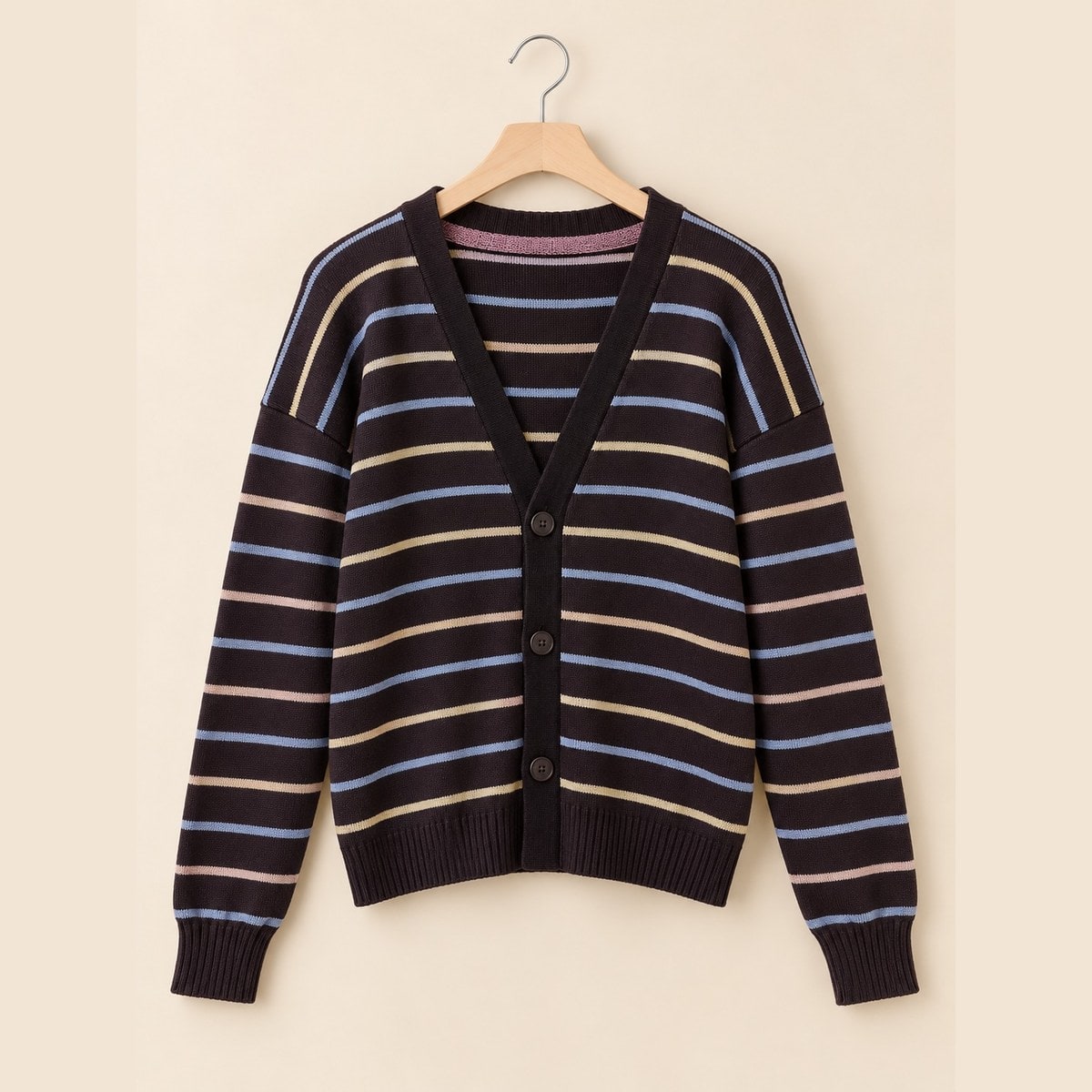 Cardigan Rajut Salur Navy