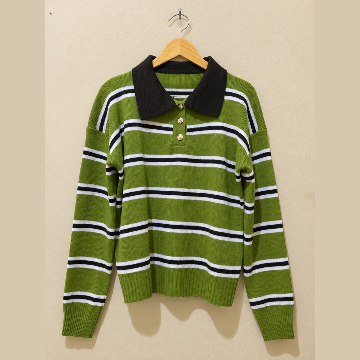 Rajut Premium Kerah Belang Hijau